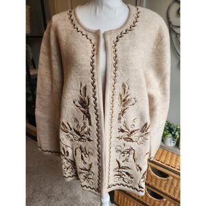 Vtg Linea By Louis Dell'Olio Wool Cardigan Embroidered Women's 2X Designer Soft
